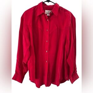 Red western longhorn button down long sleeve blouse